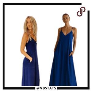 SKiVYS Femme Women's V Neck Stretch Sleeveless Goddess Gown Navy Blue Size Large